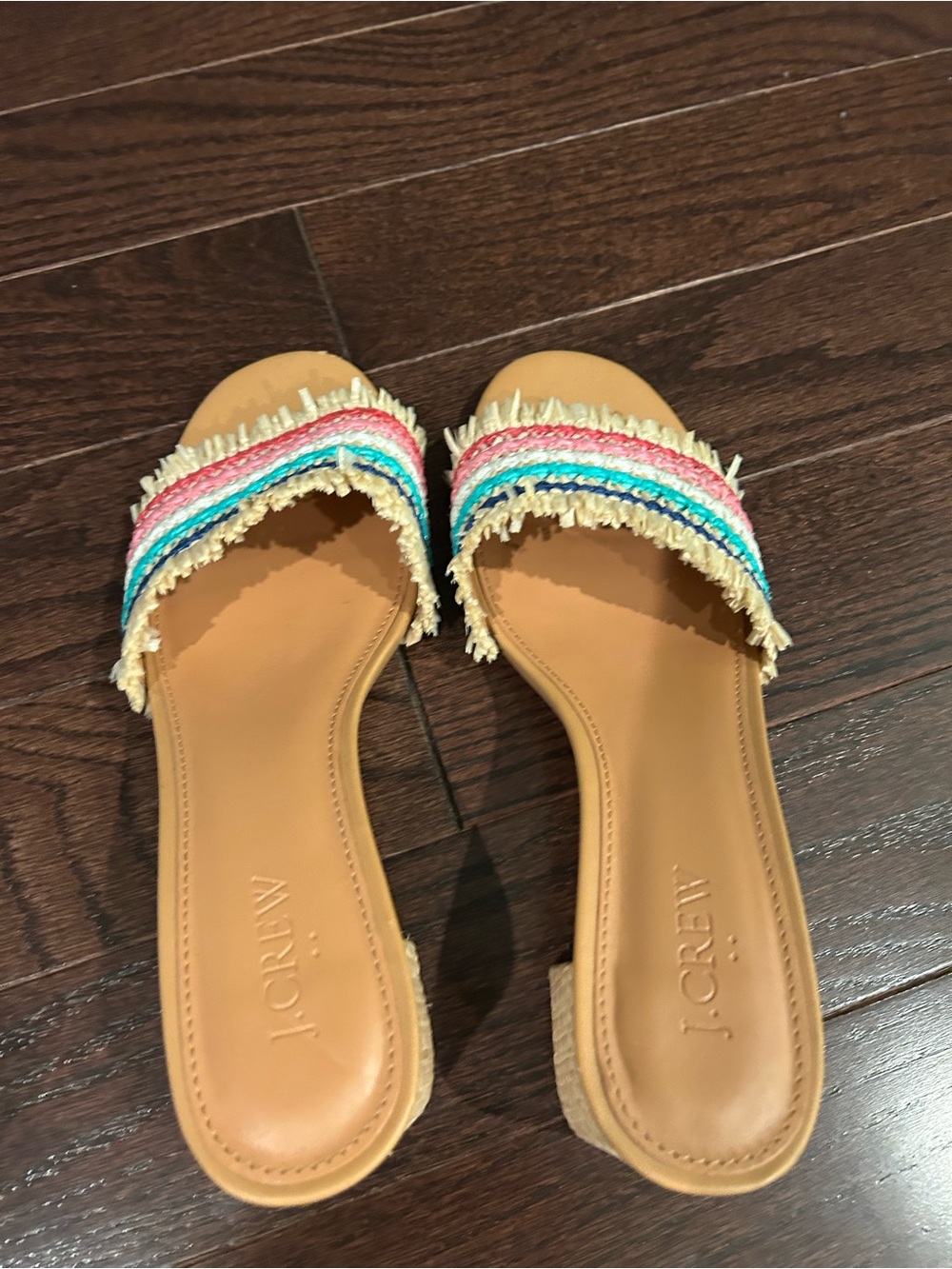 J. Crew Beige Raffia Slide Mules with Multicolor Stripe Accents - Picture 2 of 7
